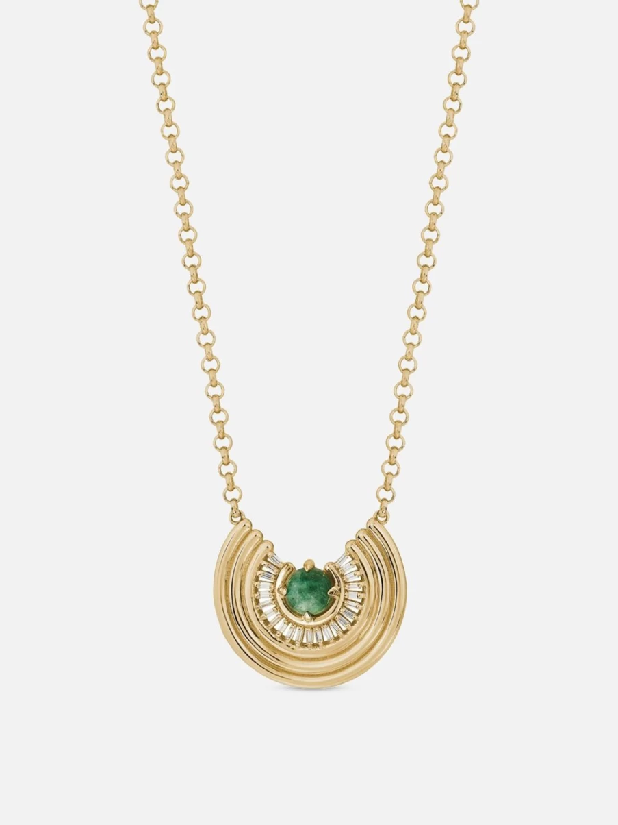 ParkFord Revival Baguette Necklace with Genuine Jade Pendant - Elegant Vintage Jewelry