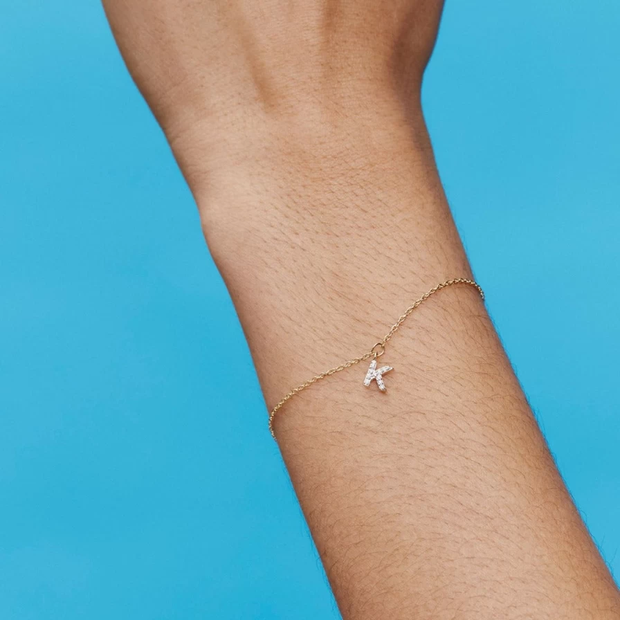 Eriness Diamond Mini Initial Bracelet - Personalized Gold Letter Charm Bracelet for Women