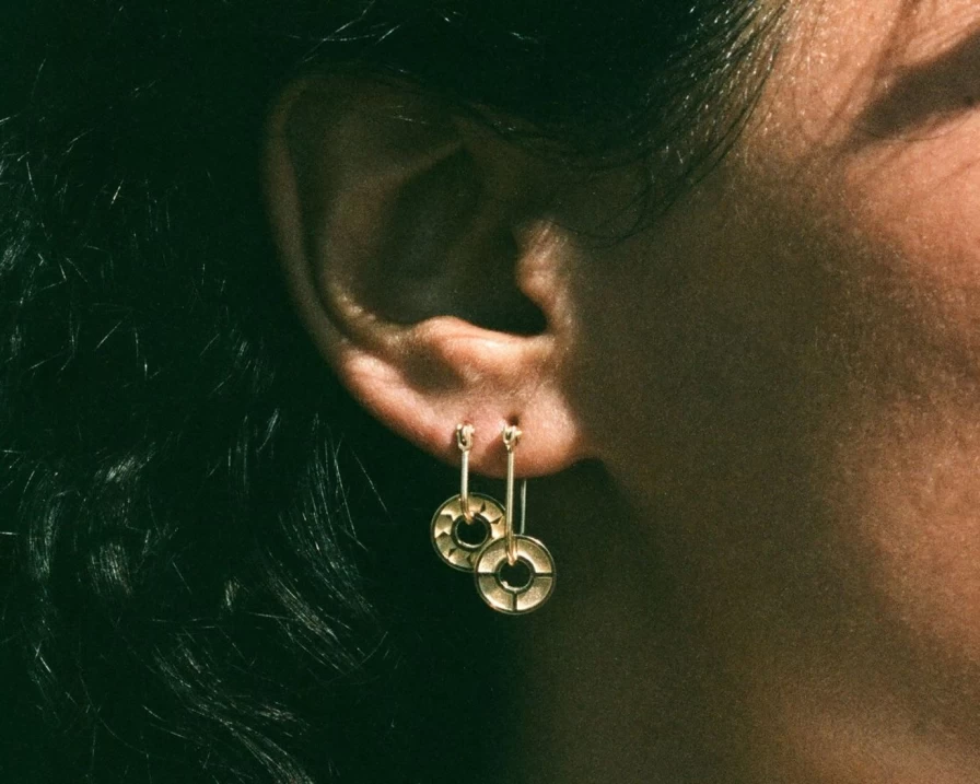 "EMBLM Fine Jewelry Baby Ennead Earrings in 14K Yellow Gold – Dainty & Elegant"