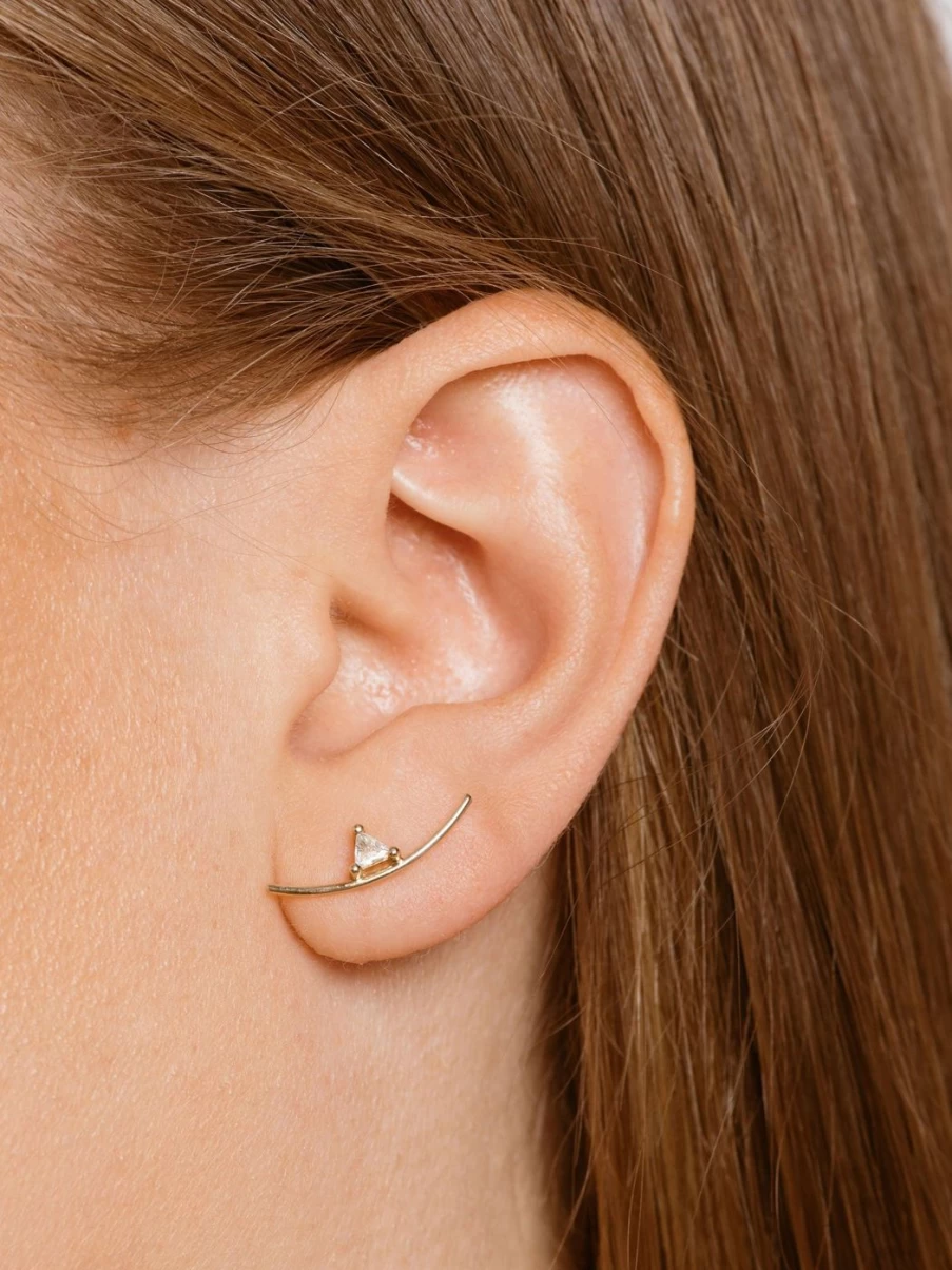 Labulgara Yellow Gold & White Diamond Element Curve Stud Earrings