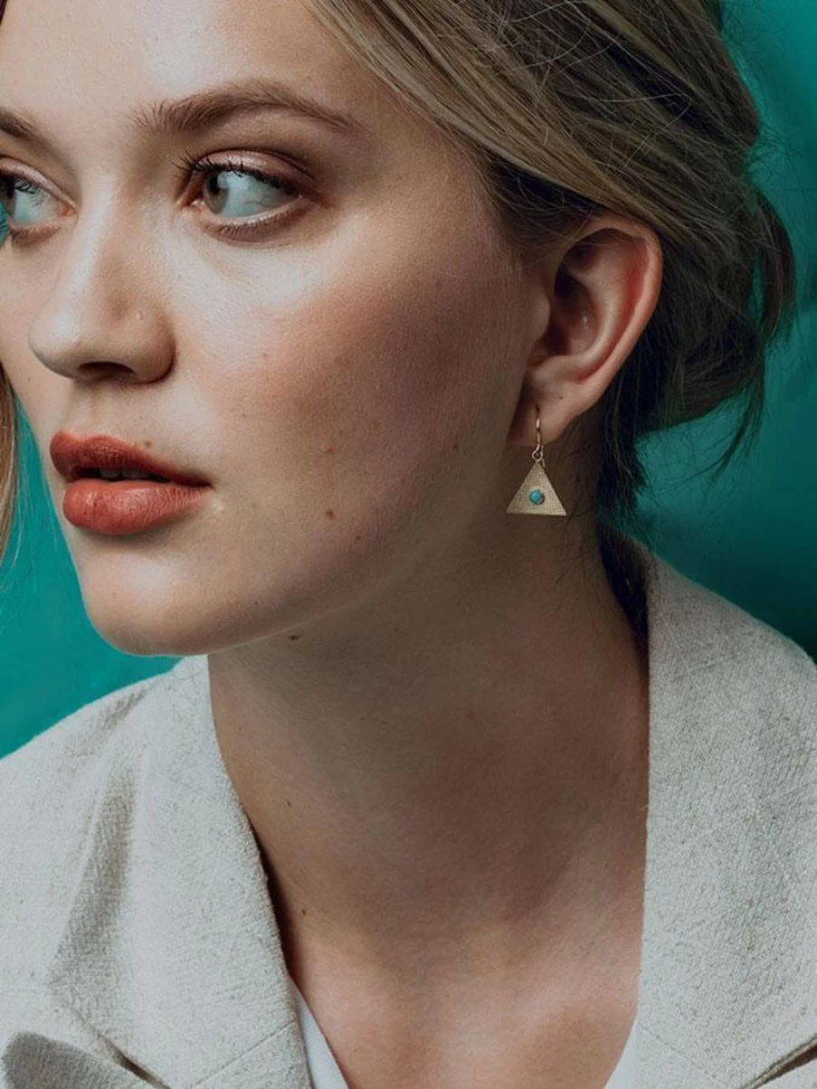 Alice Pierre Turquoise Sand Triangle Stud Earrings for Women
