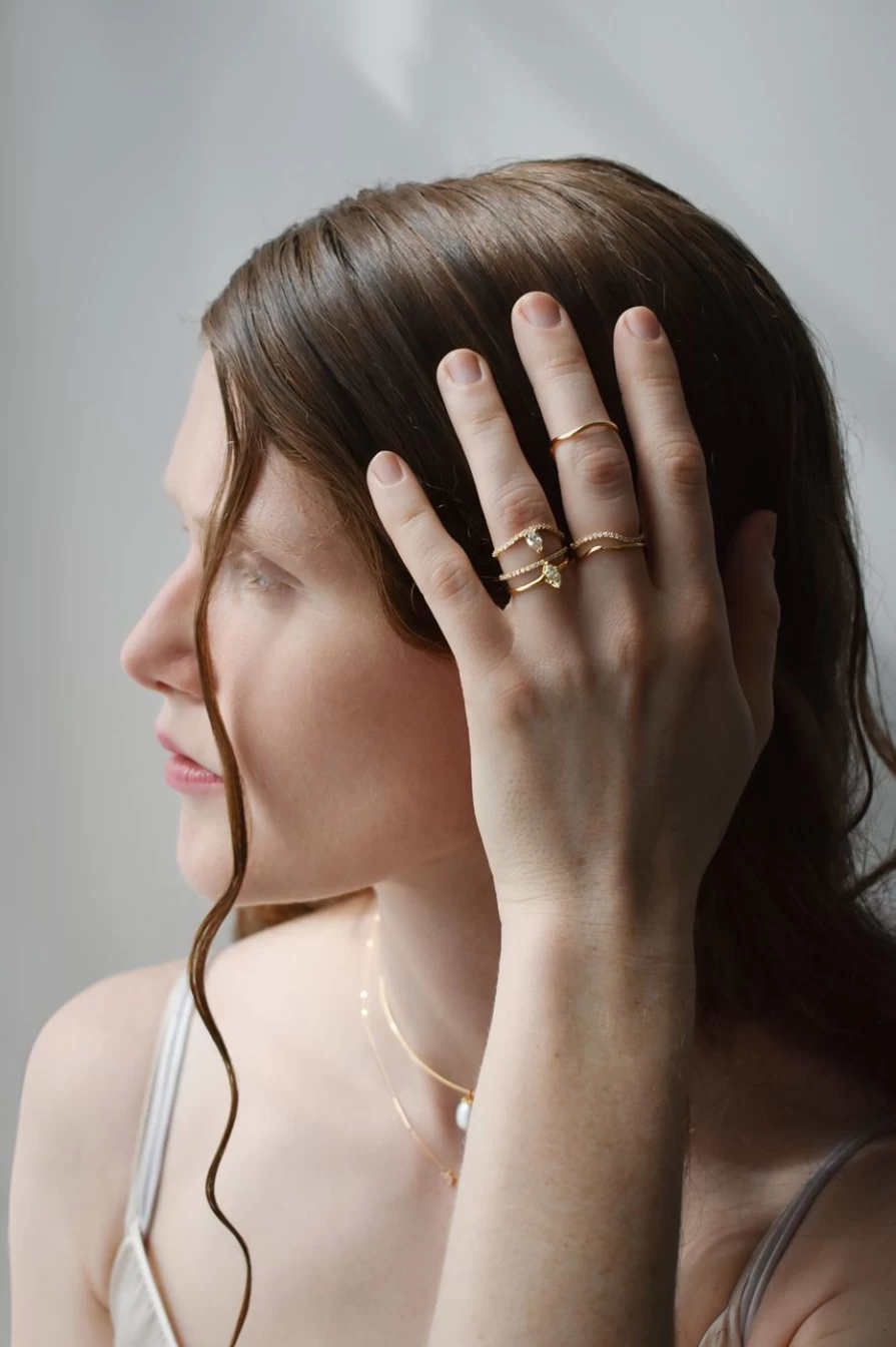 14K Yellow Gold Pave Diamond Ocean Wave Ring by Labulgara