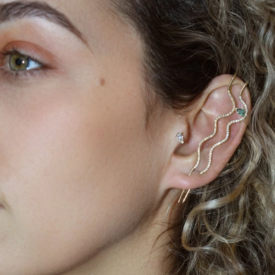 14K Yellow Gold Ocean Tear Drop Stud Earrings by Labulgara - Flat Back Large Elegant Dangle Earrings for Women