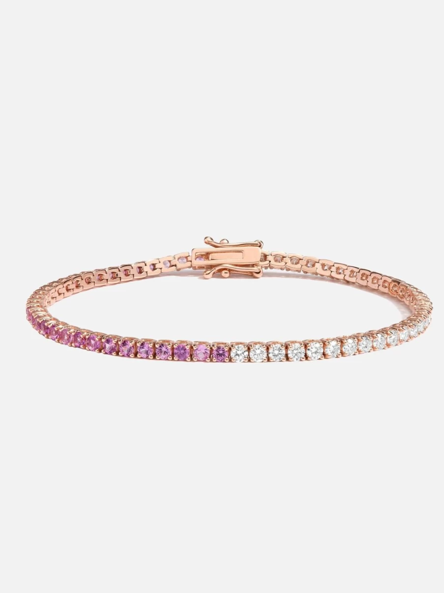 At Present Half Diamond & Pink Sapphire Tennis Bracelet for Women - Elegant Two-Tone Gemstone Jewelry