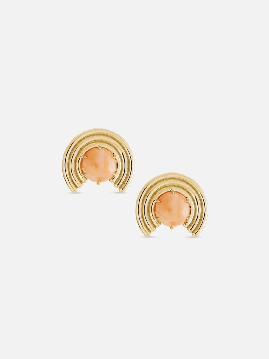 ParkFord Grand Revival Stud Earrings - Pink Coral Gemstone, Vintage-Inspired Jewelry