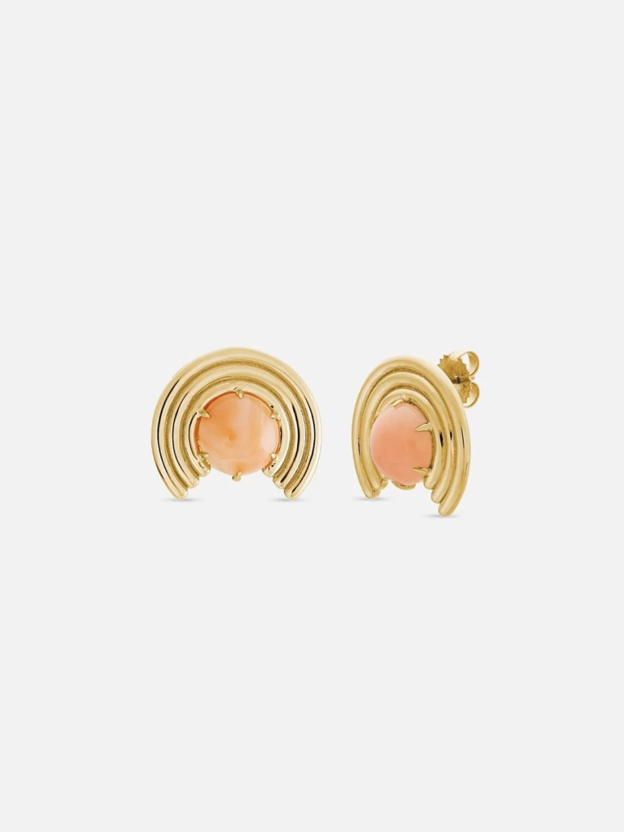 ParkFord Grand Revival Stud Earrings - Pink Coral Gemstone, Vintage-Inspired Jewelry