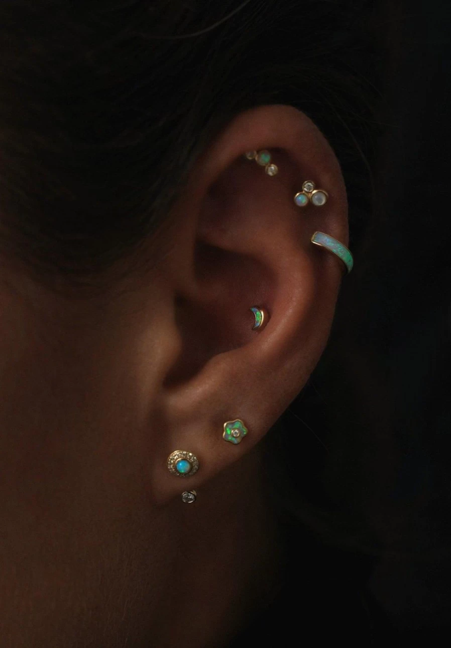 Pamela Love Opal Bezel Set Trio Stud Earrings - 14K Gold Minimalist Dainty Jewelry