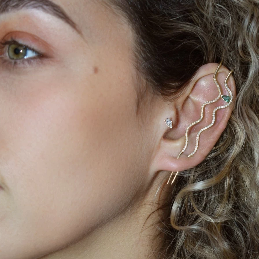 14K Yellow Gold Flat Back Tiny Ocean Teardrop Stud Earrings by Labulgara