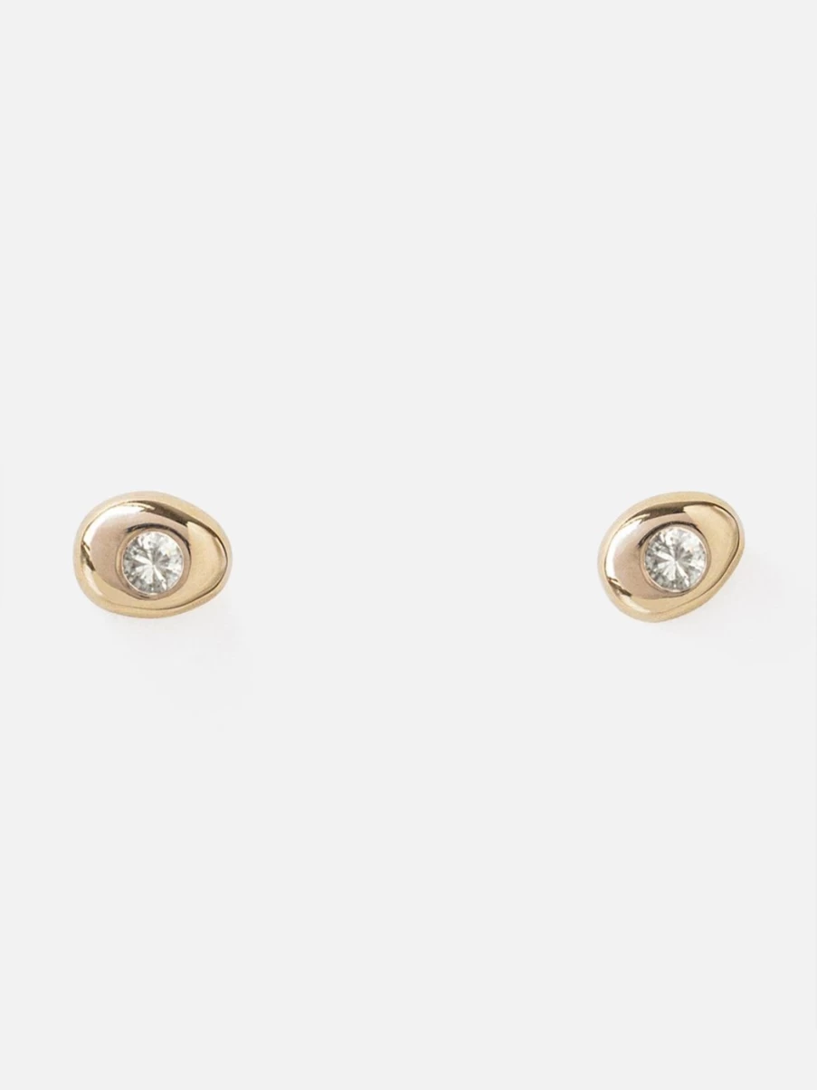 M. Hisae White Diamond Stud Earrings - Genuine Pebble Gemstone Luxury Jewelry