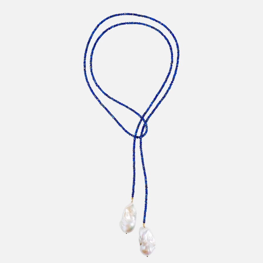 Joie DiGiovanni Lapis Gemstone Lariat Necklace - Classic Elegant Blue Stone Jewelry