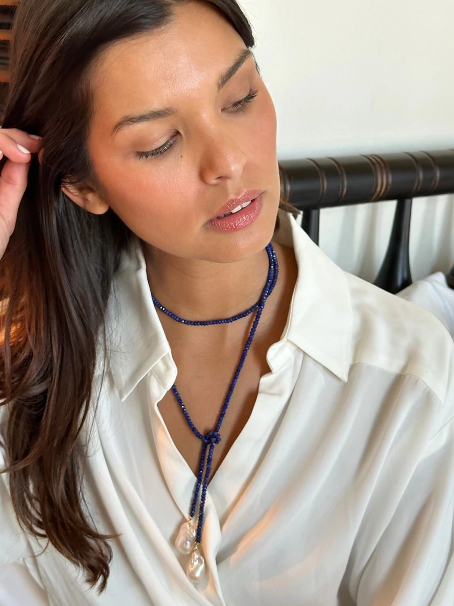 Joie DiGiovanni Lapis Gemstone Lariat Necklace - Classic Elegant Blue Stone Jewelry