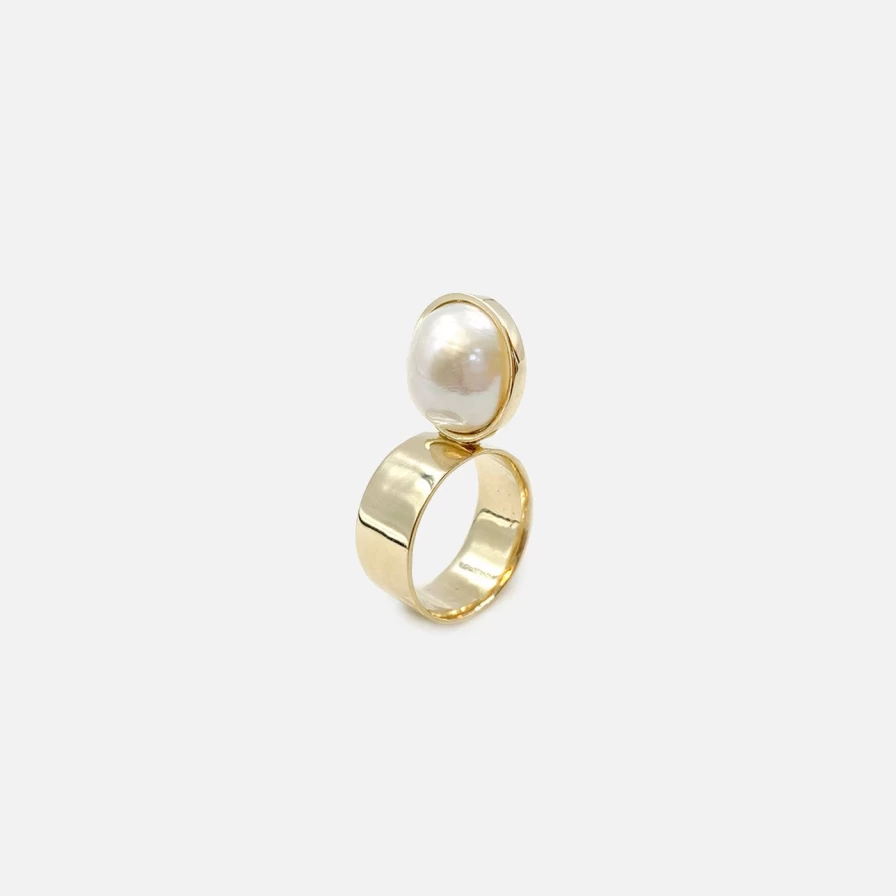 Leslie Paige Jewelry Pearl Perched Setting Ring - Elegant Pearl Accent Band for Women
