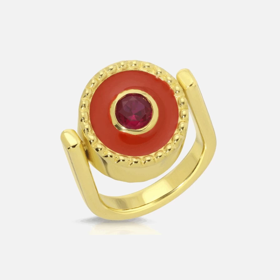 Monbouquette Reversible Poppy Gold Coin Pinky Ring - Two-Tone Fashion Jewelry