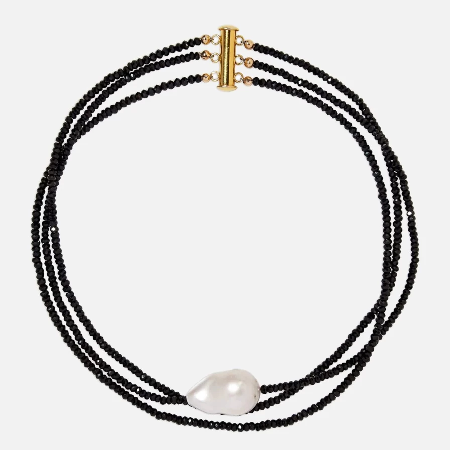 "Joie DiGiovanni Black Spinel Triple Strand Choker Necklace – Elegant Gemstone Jewelry"