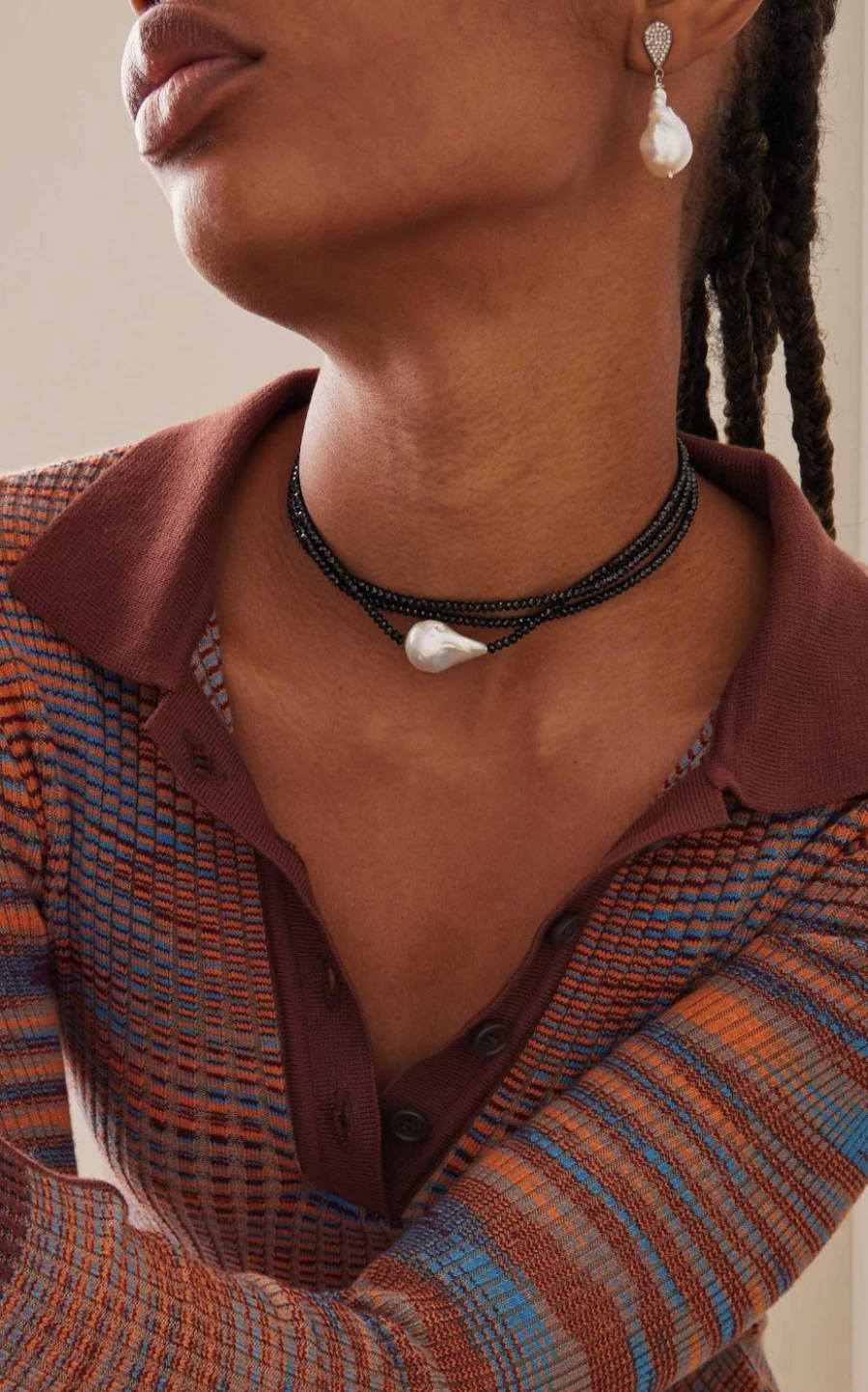 "Joie DiGiovanni Black Spinel Triple Strand Choker Necklace – Elegant Gemstone Jewelry"