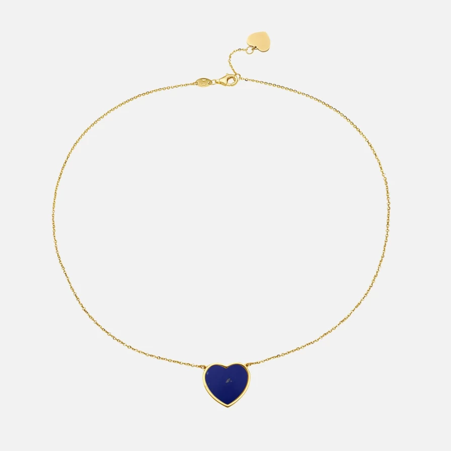Lionheart Lapis Lazuli Inlay Heart Pendant Necklace - Handcrafted Blue Gemstone Jewelry