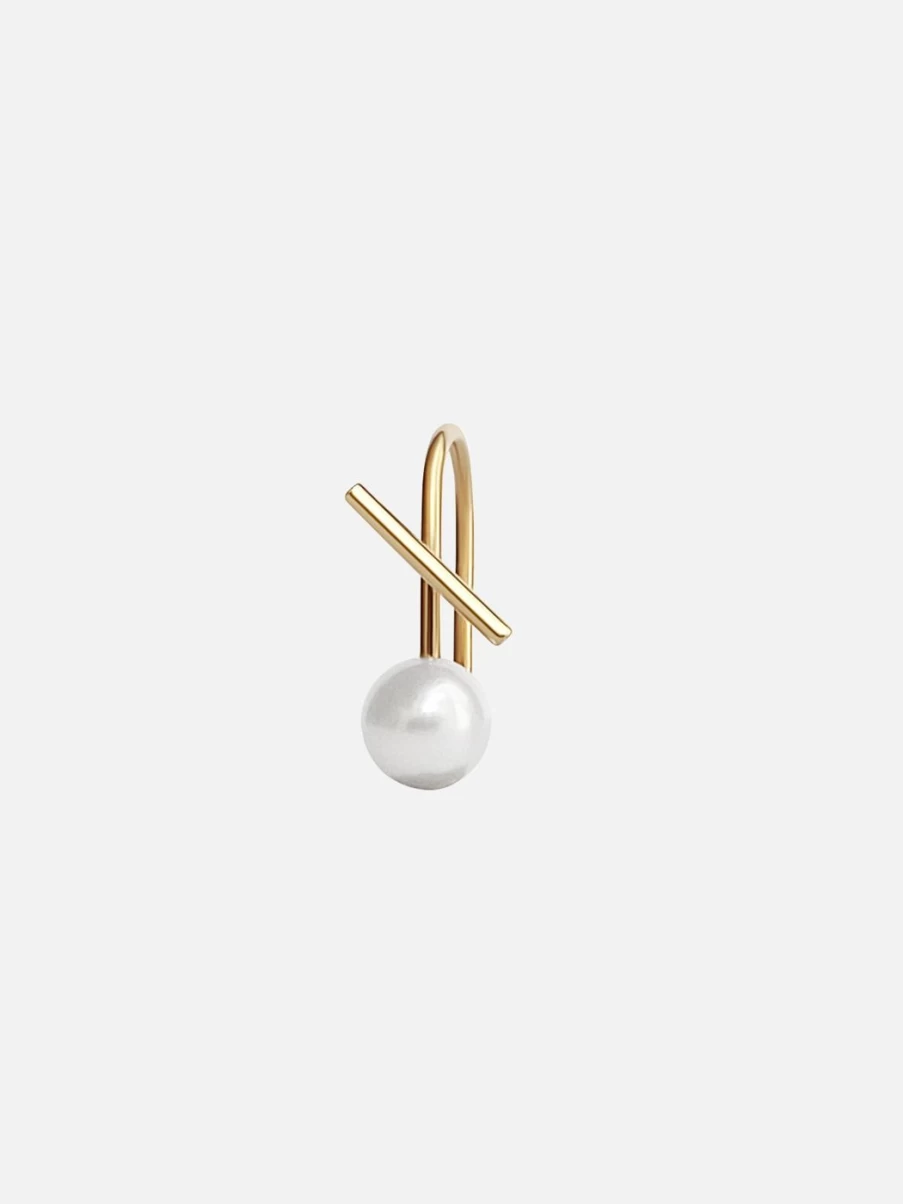 Labulgara White Pearl Mini Thread Earrings for Women - Elegant Horizon Stud Earrings