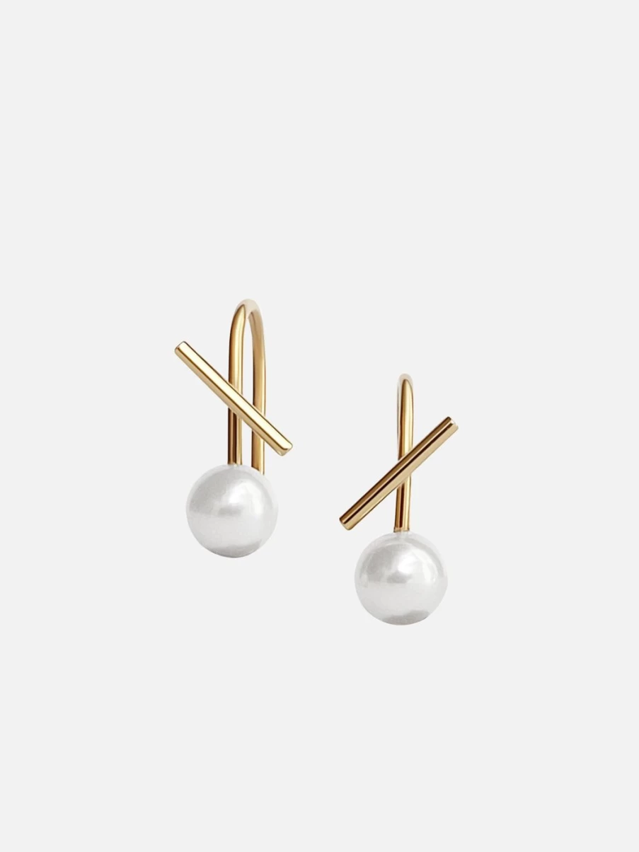 Labulgara White Pearl Mini Thread Earrings for Women - Elegant Horizon Stud Earrings