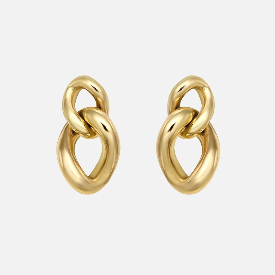 Lionheart Gold Dangle Curb Link Earrings for Women - Trendy Chunky Hip Hop Hoop Earrings