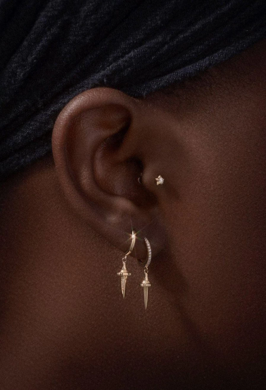 Pamela Love Dagger Huggie Hoop Earrings - Sterling Silver Minimalist Gothic Jewelry
