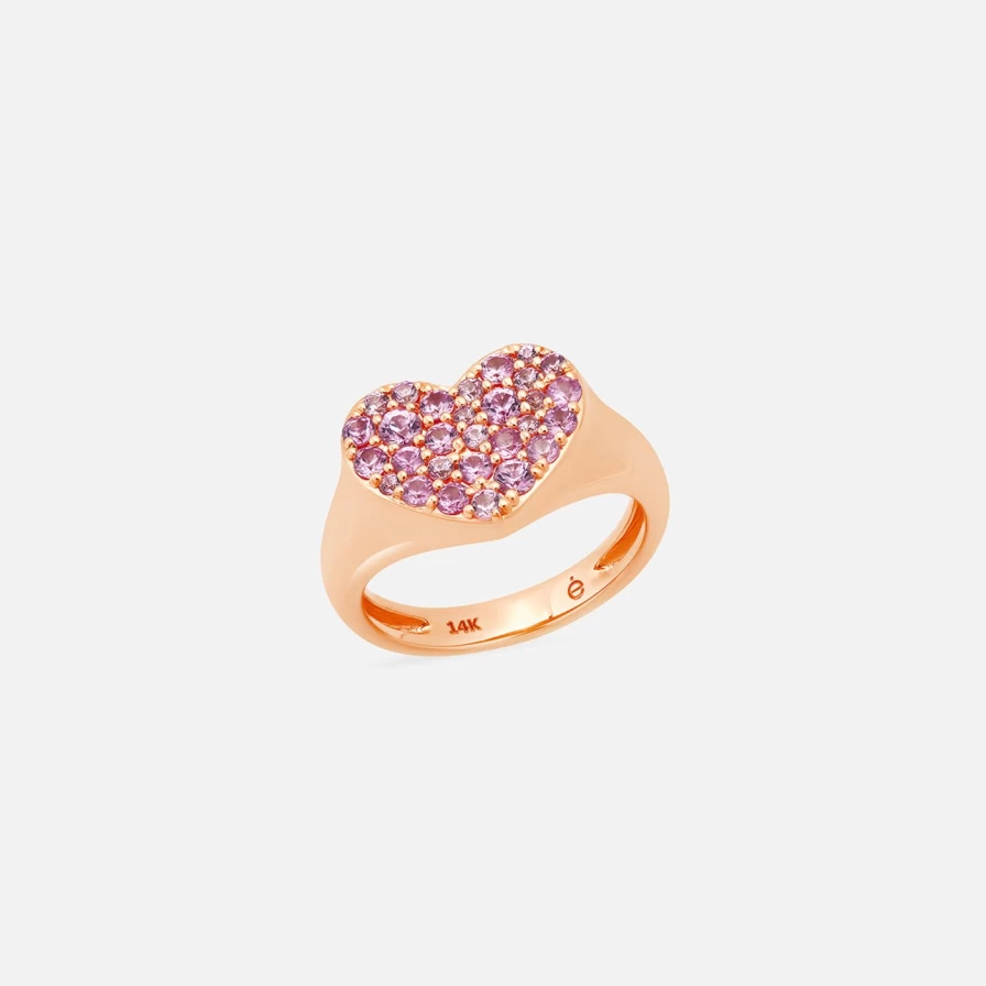Eriness Pink Sapphire Heart Pinky Ring - Dainty Smushed Heart Ring for Women
