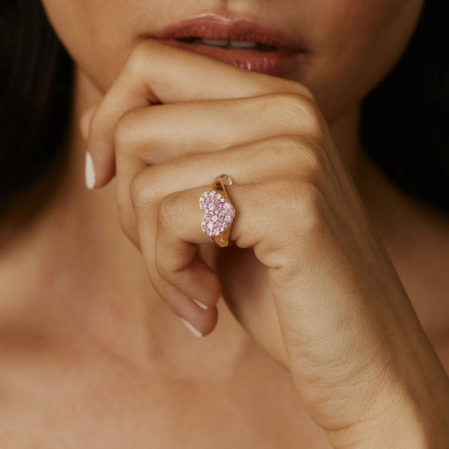 Eriness Pink Sapphire Heart Pinky Ring - Dainty Smushed Heart Ring for Women
