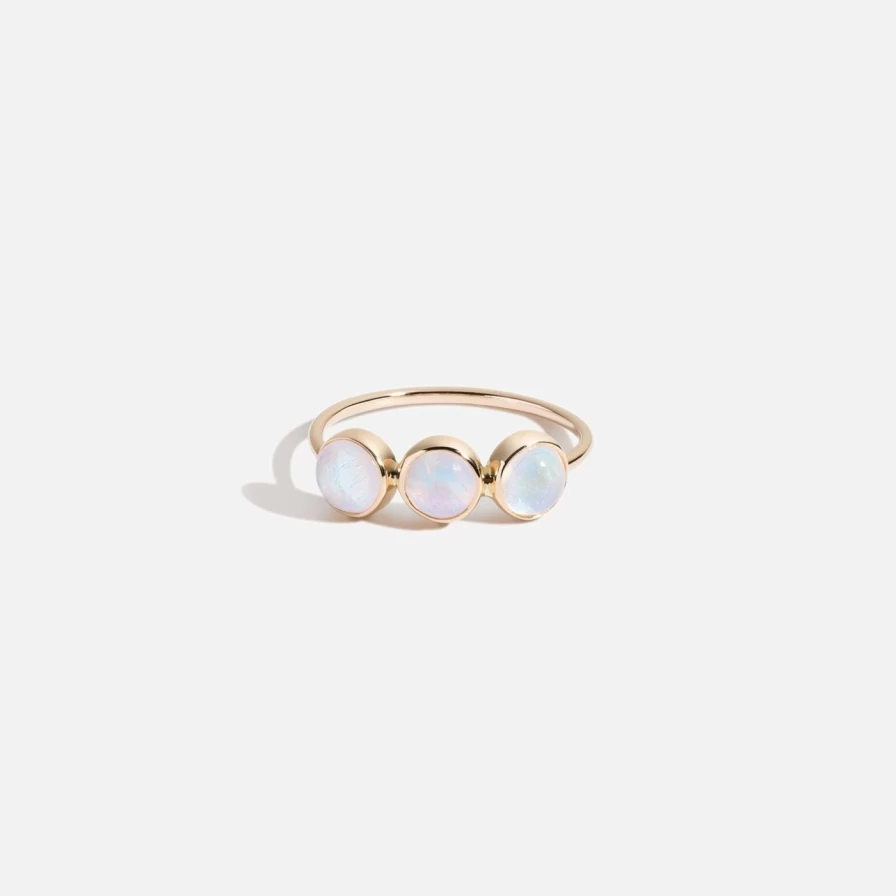 A.M. Thorne Genuine Rainbow Moonstone Ring - Triple Stone Sterling Silver Band for Women