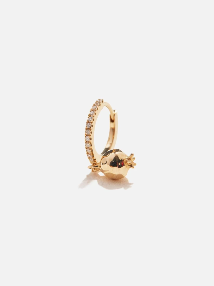 Pamela Love Pomegranate Pave Huggie Hoop Earrings - Gold Plated Dainty Huggies
