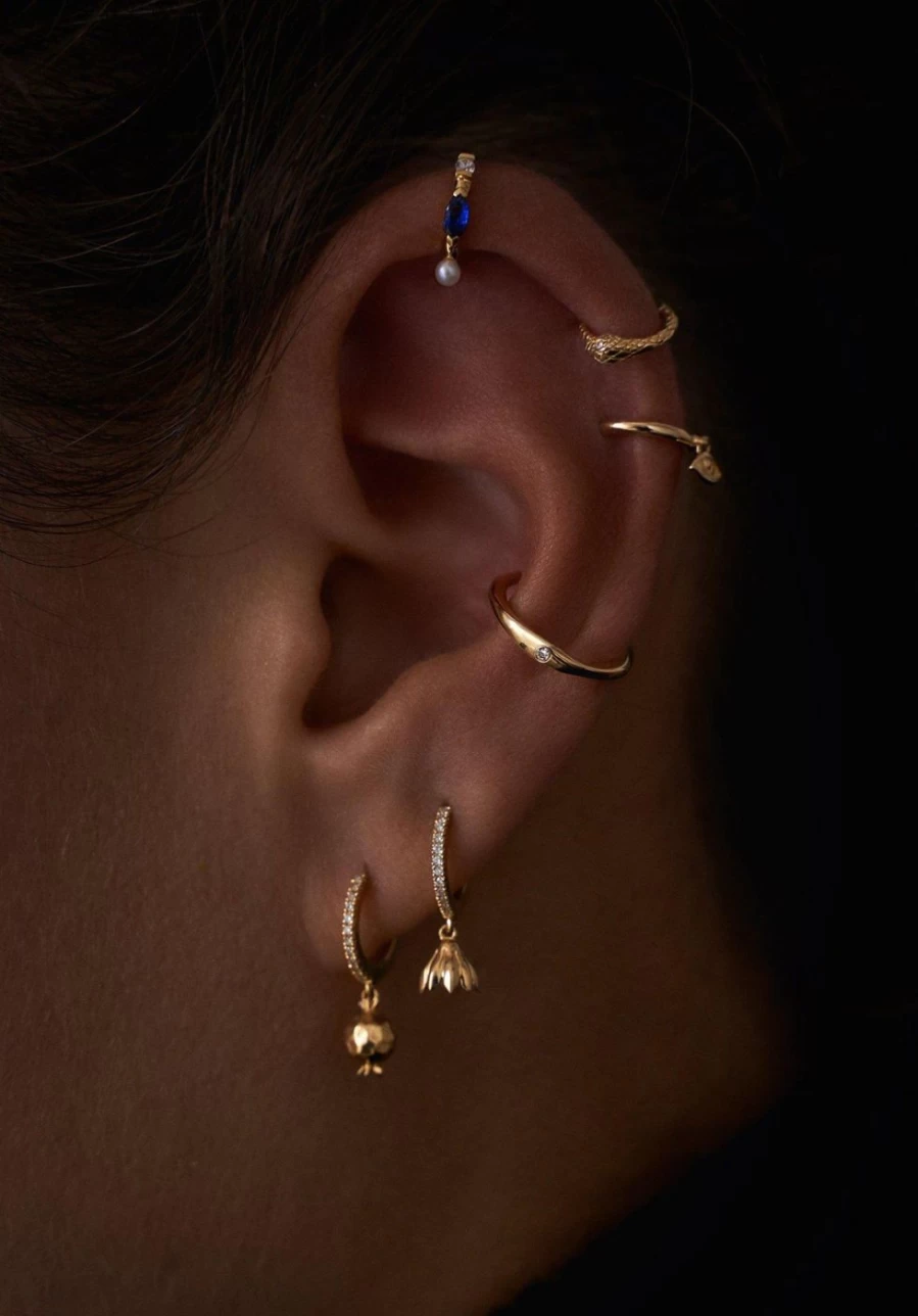 Pamela Love Pomegranate Pave Huggie Hoop Earrings - Gold Plated Dainty Huggies
