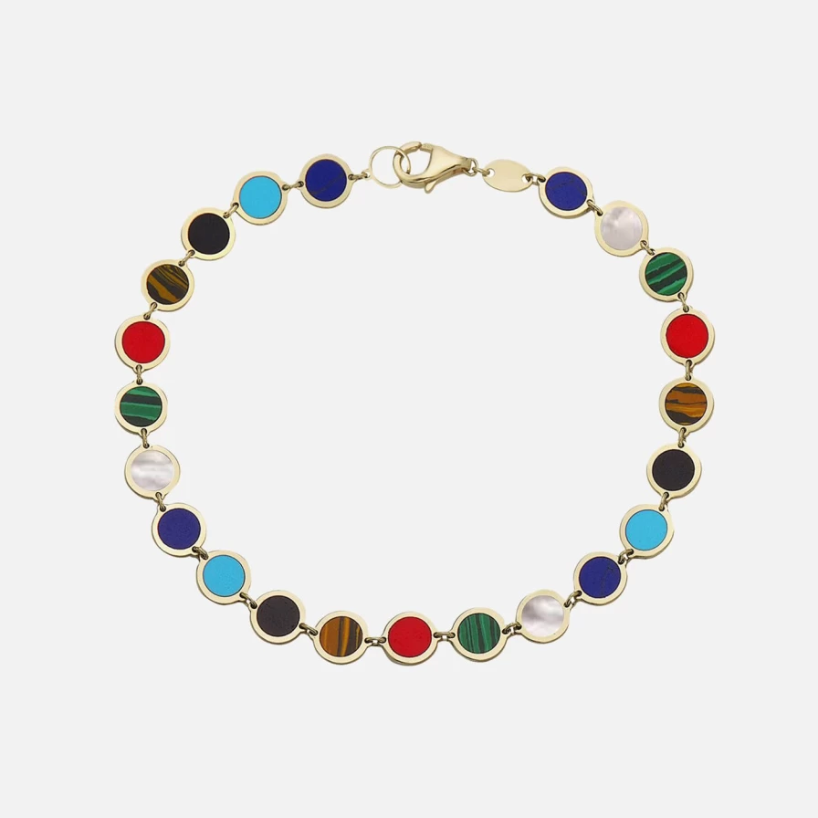 Lionheart Rainbow Circle Disc Charm Bracelet for Women - Colorful Boho Beaded Jewelry Gift