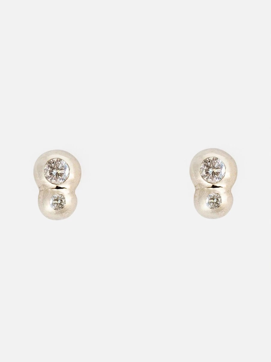 M. Hisae White Diamond Bela Stud Earrings - Premium 14K Gold Studs for Women
