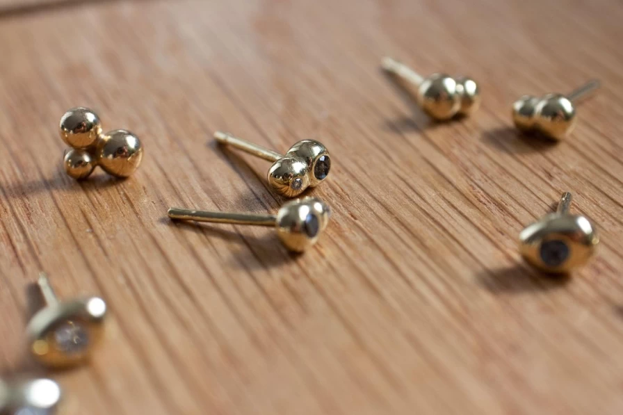 M. Hisae White Diamond Bela Stud Earrings - Premium 14K Gold Studs for Women