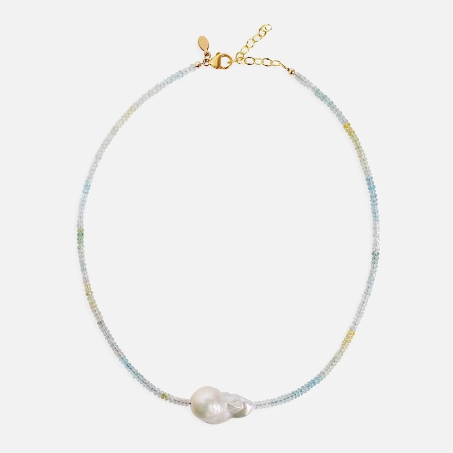 Joie DiGiovanni Baroque Pearl Necklace with Ombre Aquamarine Gemstones – Handmade Luxury Jewelry
