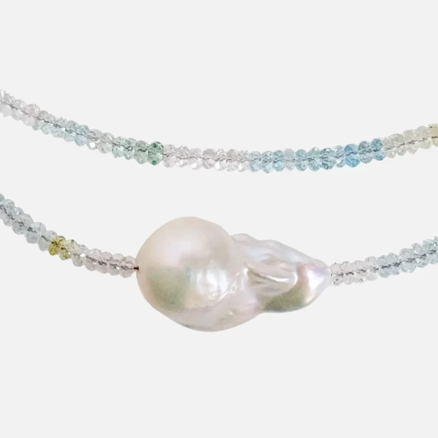 Joie DiGiovanni Baroque Pearl Necklace with Ombre Aquamarine Gemstones – Handmade Luxury Jewelry