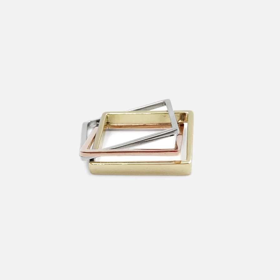 Leslie Paige Jewelry Three Band Interlocking Puzzle Ring in Yellow, White & Rose Gold