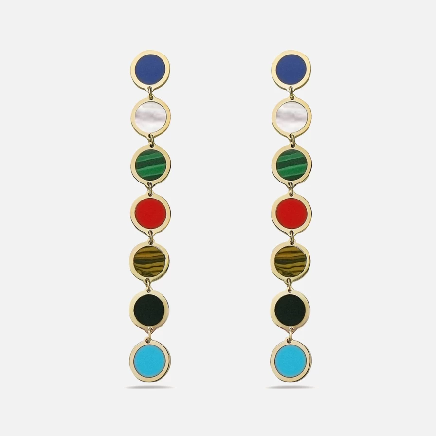 Lionheart Rainbow Circle Disc Drop Earrings – Colorful Dangle Hoop Earrings for Women