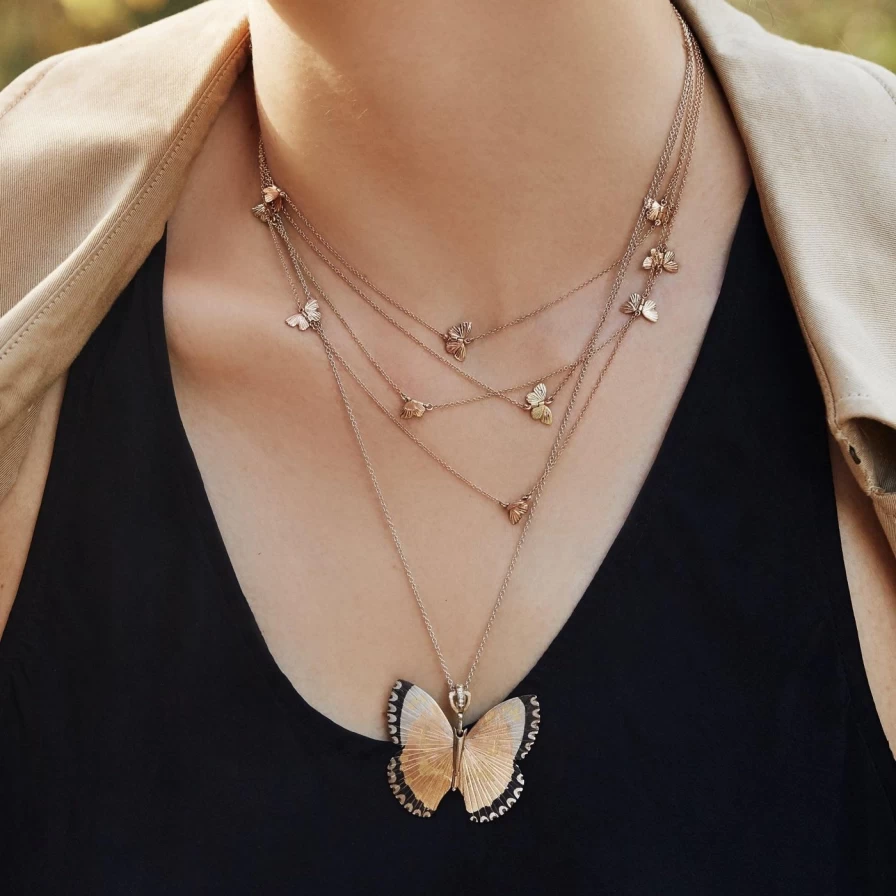 James Banks Design Tiny Asterope 5 Migration Necklace in Yellow Gold