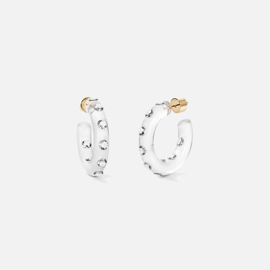 Sarah Noor Small Clear Lucid Hoops - Minimalist Elegant Hoop Earrings for Women