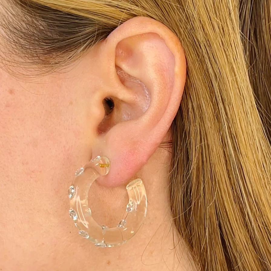 Sarah Noor Small Clear Lucid Hoops - Minimalist Elegant Hoop Earrings for Women