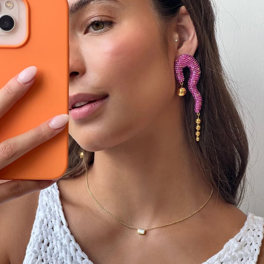 Susana Vega Hot Pink Sunset Dangle Earrings for Women, Trendy Handmade Bohemian Jewelry Gift