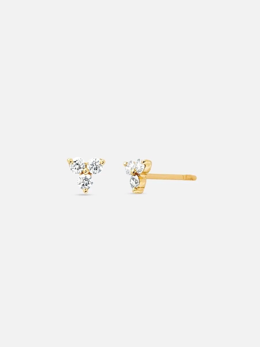 EF Collection 14K Gold Diamond Trio Stud Earrings for Women - Elegant Three Stone Stud Earrings