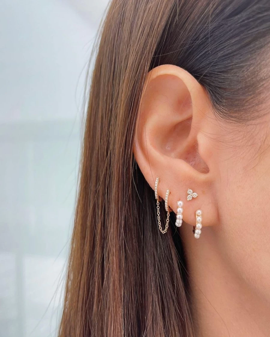 EF Collection 14K Gold Diamond Trio Stud Earrings for Women - Elegant Three Stone Stud Earrings