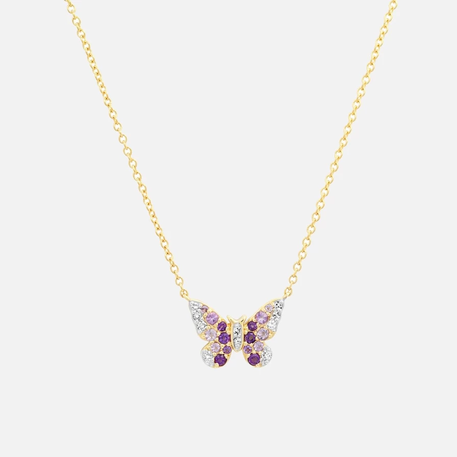 Eriness Mini Purple Ombre Butterfly Necklace with Diamond Accents