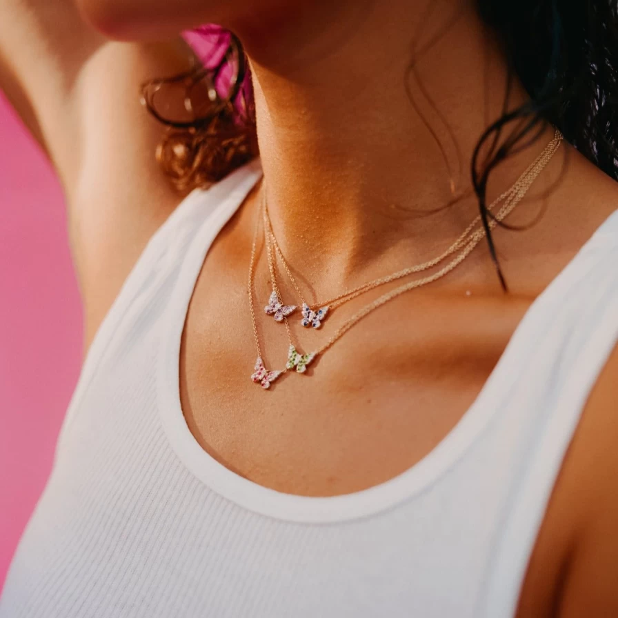 Eriness Mini Purple Ombre Butterfly Necklace with Diamond Accents