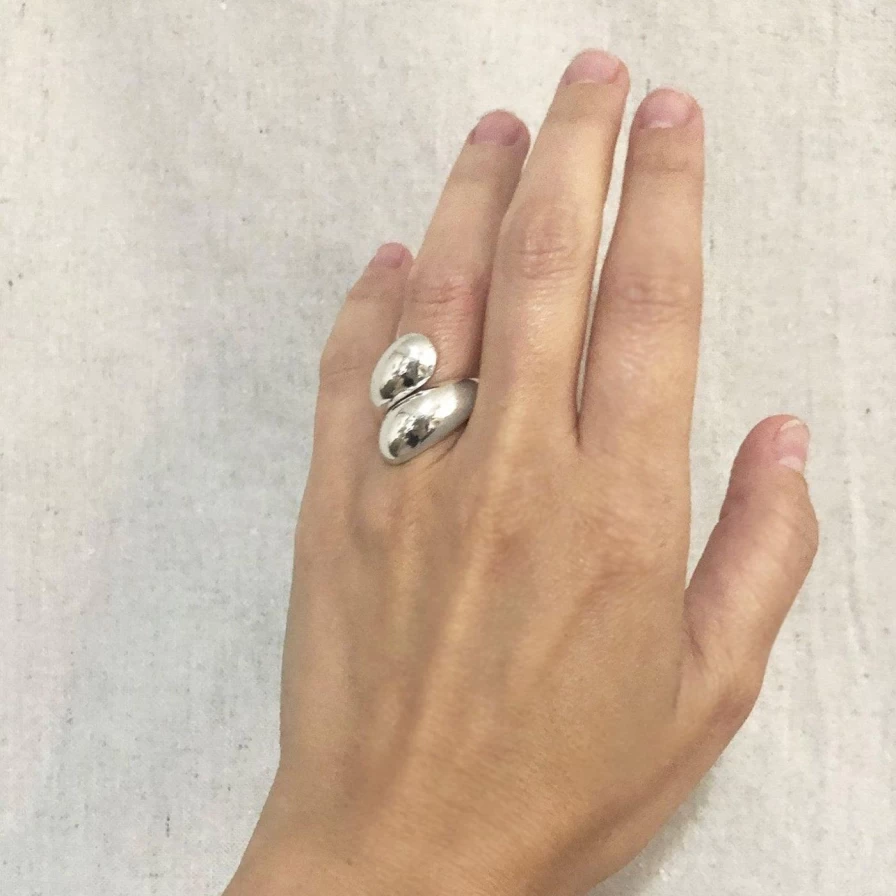 Stacy Nolan XL Sterling Silver Petal Wrap Ring - Elegant Floral Design Band