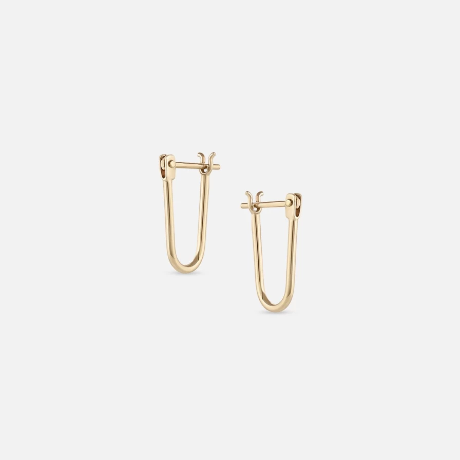 14K Yellow Gold Half Latch Earrings by EMBLM Fine Jewelry - Minimalist Hoop Earrings for Women