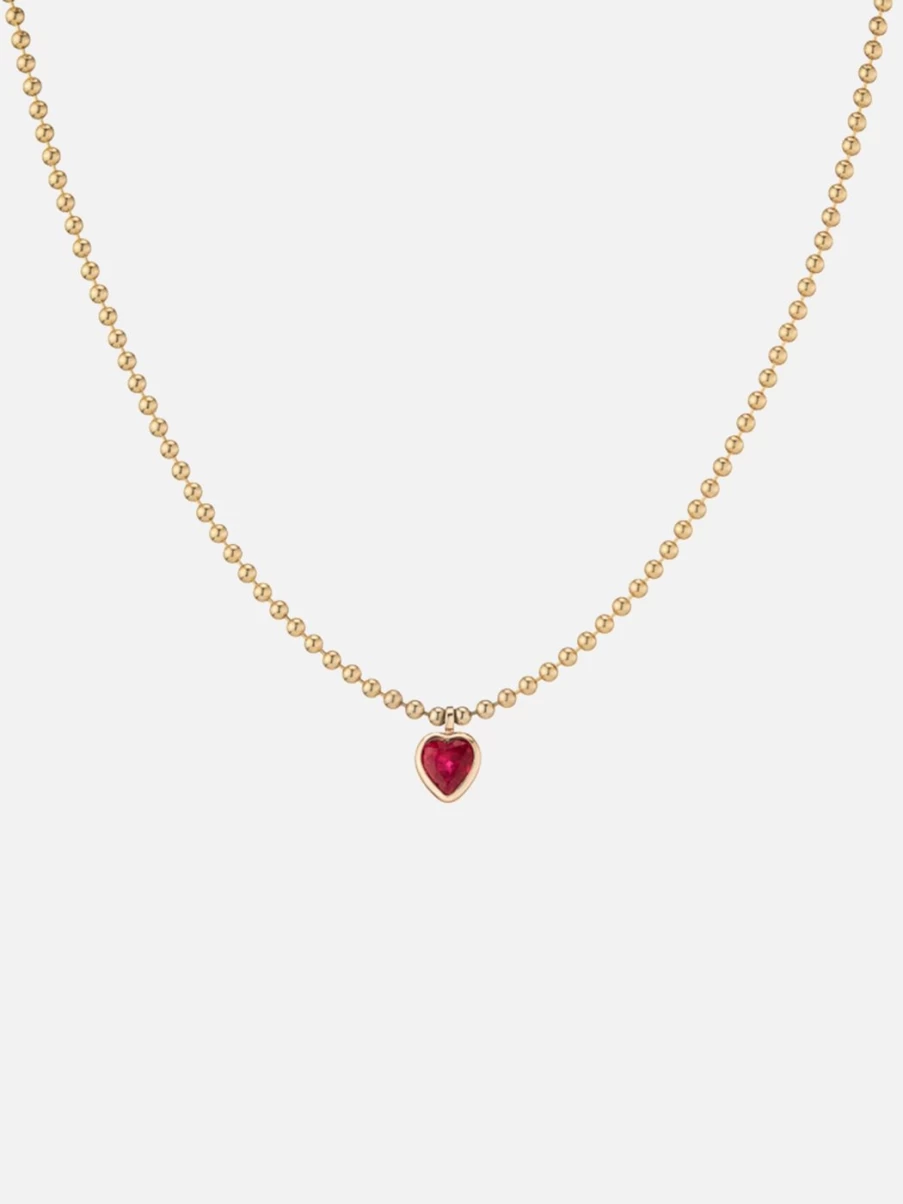 At Present Rubellite Gemstone Ball Chain Necklace - Elegant Beaded Jewelry for Women