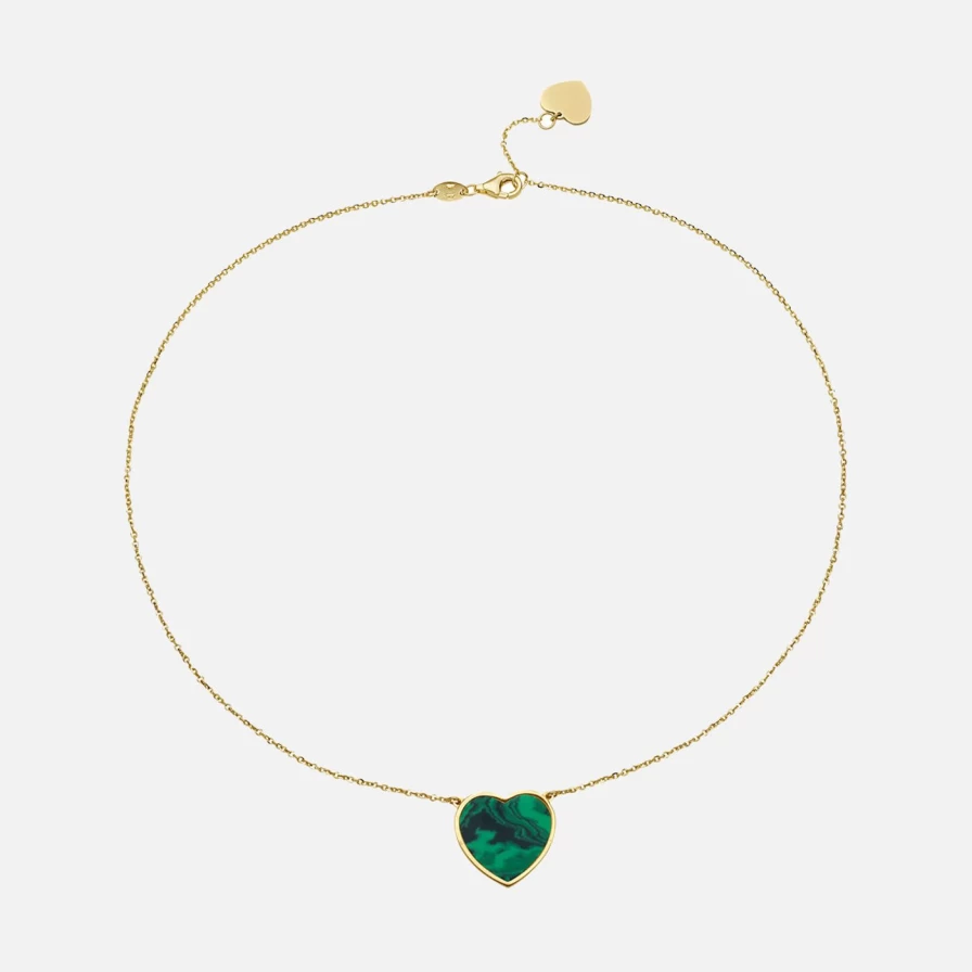 Lionheart Malachite Heart Pendant Necklace - Handcrafted Gemstone Jewelry