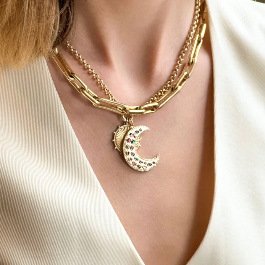Lionheart Maneskin Moon Charm Pendant Necklace - Gothic Celestial Jewelry for Women & Men