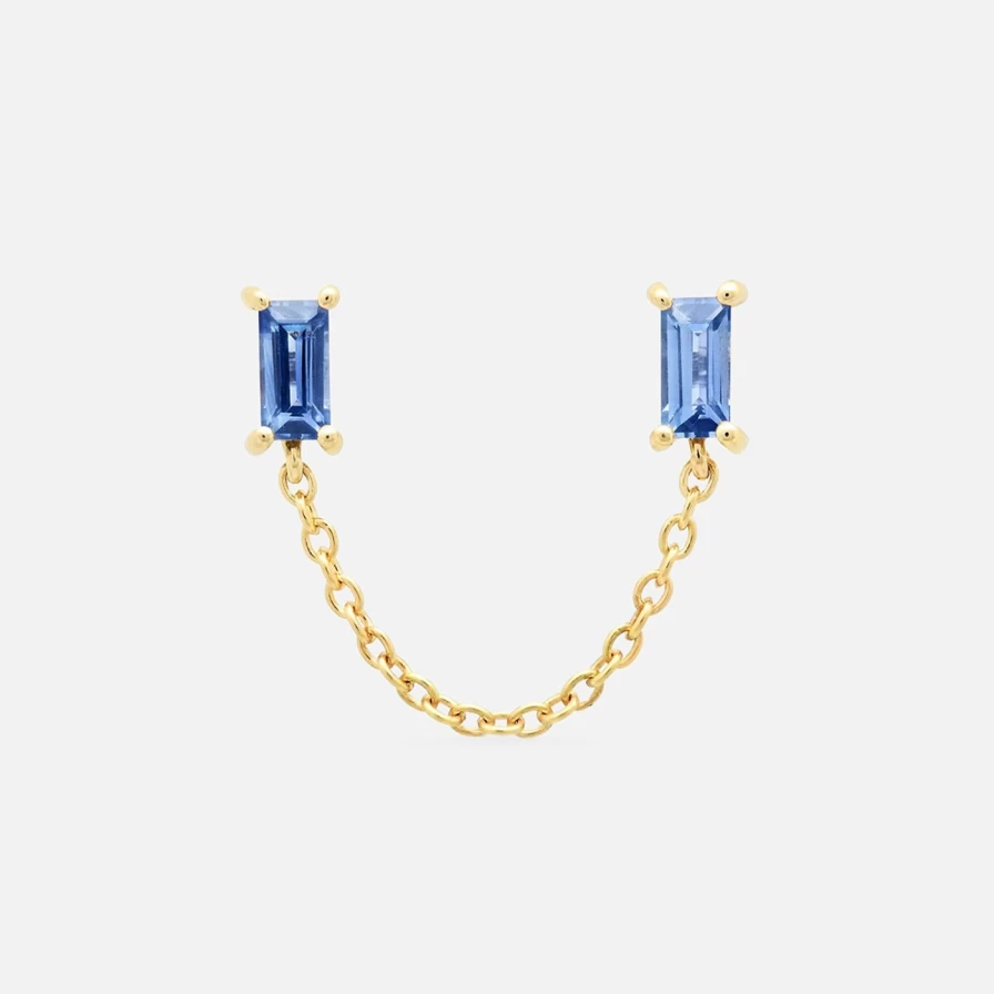 Eriness Blue Sapphire Baguette Chain Stud Earrings - Elegant Gemstone Jewelry